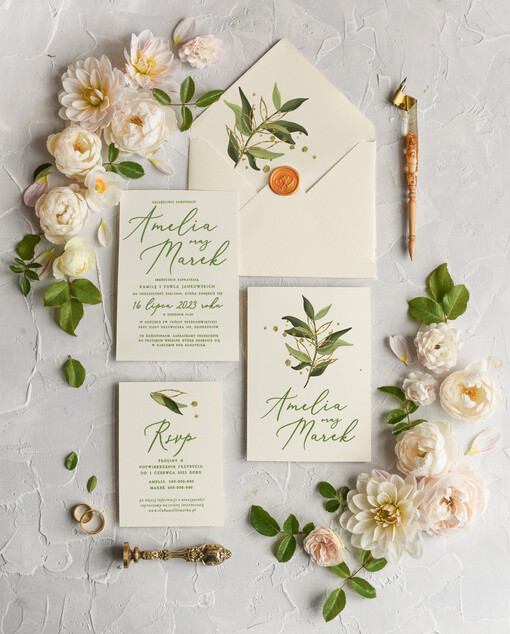 Natura Proste Boho Zaproszenia Ślubne Listki  Minimalistyczne Zaproszenia na Ślub Delikatne Zaproszenie Ślubne
