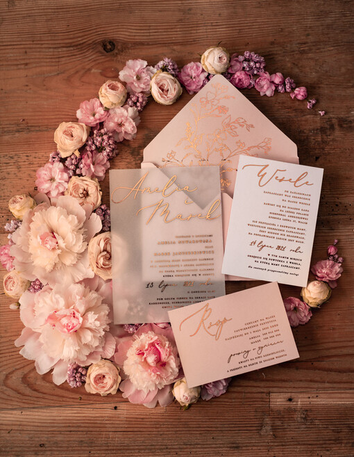 Złote Glamour Złote  Minimalistyczne zaproszenia ślubne, złocone zaproszenie ślubne Proste zaproszenie na ślub Róż i Kalka