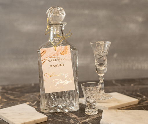 glamour etykieta na alkohol weselny, złote z waszą treścią