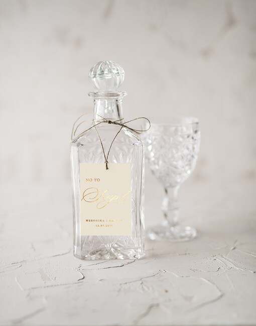 glamour etykieta na alkohol weselny, złote ze śmieszną treścią