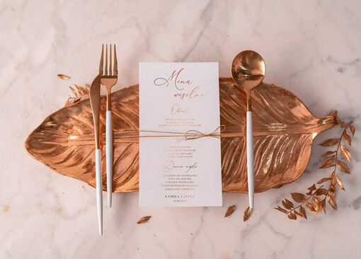 glamour menu weselne na stół karta dań weselnych, złote lub srebrne napisy wasza treść