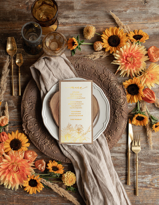 glamour karta dań weselnych menu weselne plan podawania posiłków, eleganckie zlocone litery wasza treść
