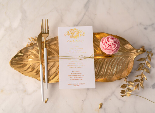 glamour ślubne menu z planem podawania dań wesenych, glamour złote litery wasza treść