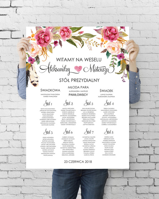 plan stołu plakat  tablica informacyjna dla gości weselnych