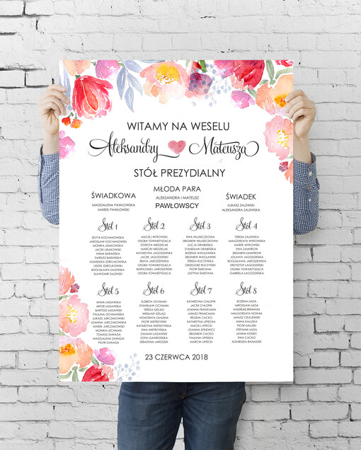 plan stołu plakat  powitanie gości na sali ślubnej i plan stołów