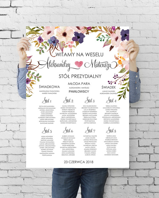 plan stołu plakat  tablica informacyjna dla gości weselnych