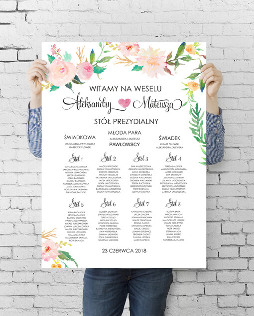 plan stołu plakat  plansza powitanie gości i plan stołów w jednym