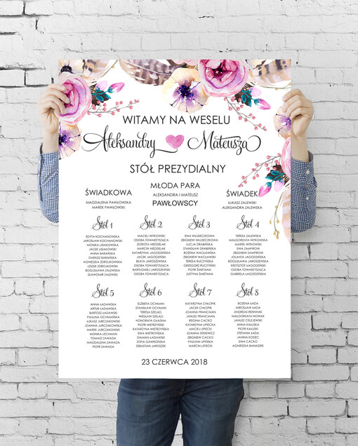 plan stołu plakat  tablica z rozmieszczeniem gości plan stołów weselnych