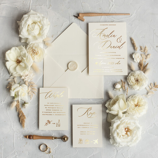 próbki zaproszeń zestaw próbkowy Minimalistyczne Złote Zaproszenia Ślubne, Proste Złocone Zaproszenia na Ślub Zaproszenie ślubne