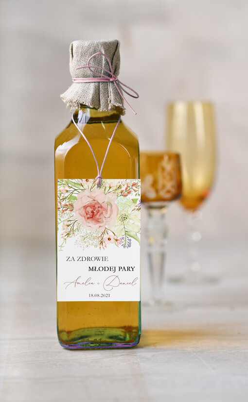 rustykalne ślubne zawieszki na alkohole, rustykalne treści do wyboru