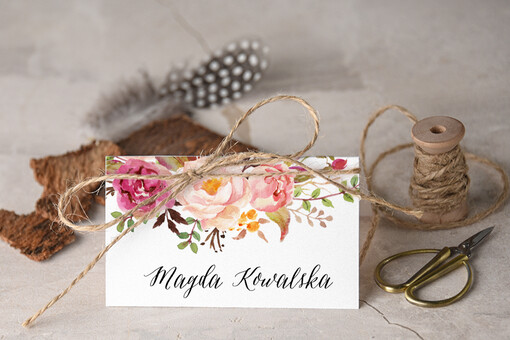 Boho/etno/pióra winietki ślubne wizytówki dla gości weselnych