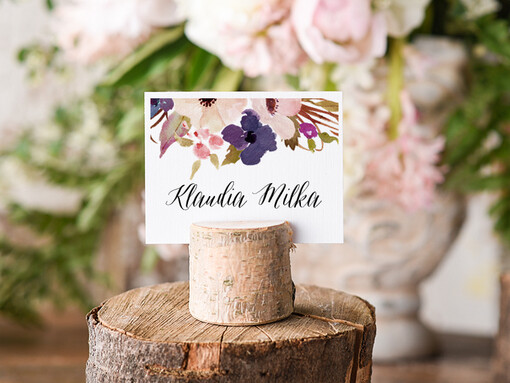 Boho/etno/pióra ozdobne winietki na ślub wizytówki dla gości weselnych