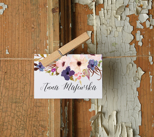 Boho/etno/pióra ozdobne winietki na ślub wizytówki dla gości weselnych