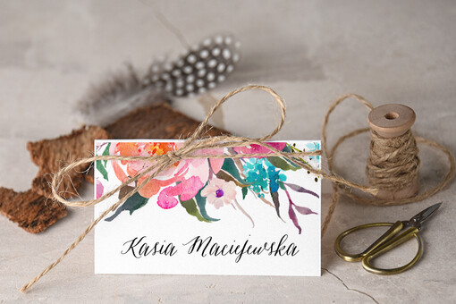 Boho/etno/pióra ślubne winietki wizytówki dla gości weselnych