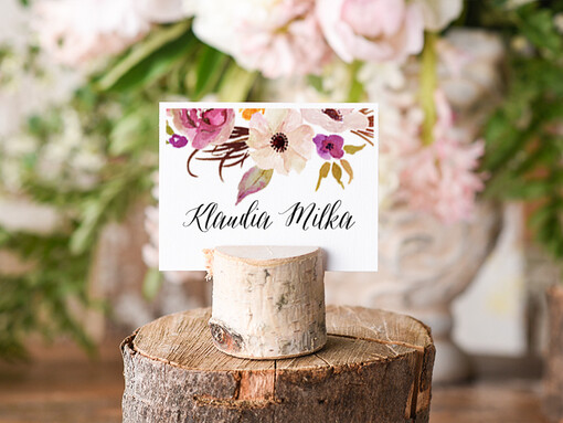 Boho/etno/pióra ślubne winietki wizytówki dla gości weselnych