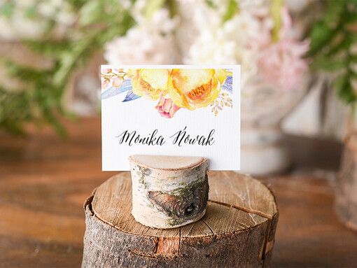 Boho/etno/pióra ozdobne winietki na ślub wizytówki dla gości weselnych