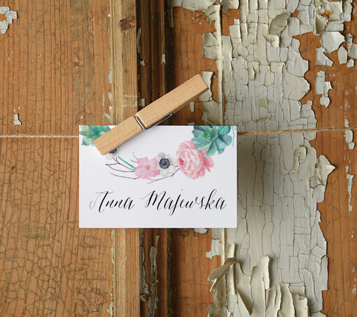Boho/etno/pióra ślubne winietki na stół weselny