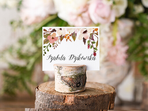 Boho/etno/pióra eleganckie winietki na stół weselny wizytówki ślubne