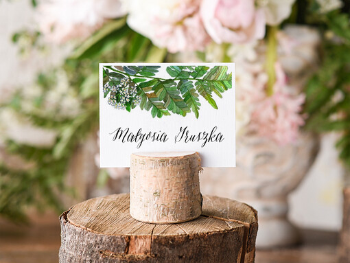 Boho/etno/pióra ślubne winietki wizytówki dla gości weselnych