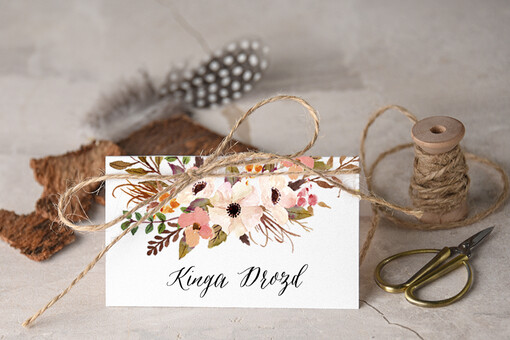 Boho/etno/pióra eleganckie winietki na stół weselny wizytówki ślubne