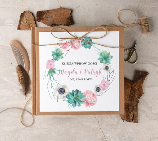 Boho/etno/pióra nietypowa księga gości ślub i wesele, boho style z romantycznymi elementami