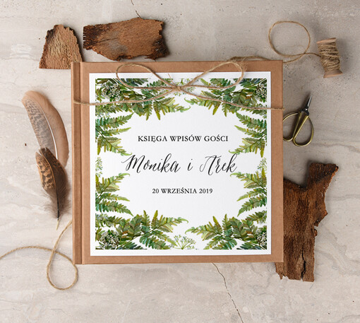 Boho/etno/pióra album ślubny do wpisów gości, wasze imiona styl rustykalny