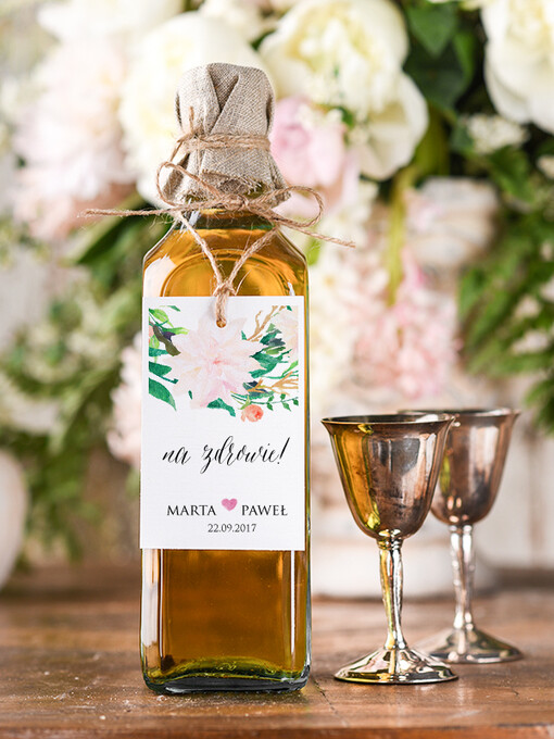 boho/etno/pióra etykieta na wódkę weselną, boho dowolna tresc