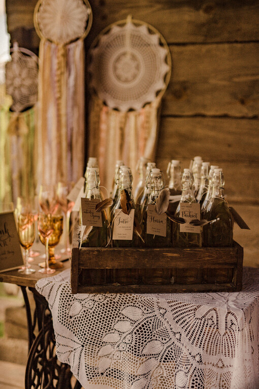 boho/etno/pióra etykieta na alkohol weselny, boho duzo tekstow do wyboru