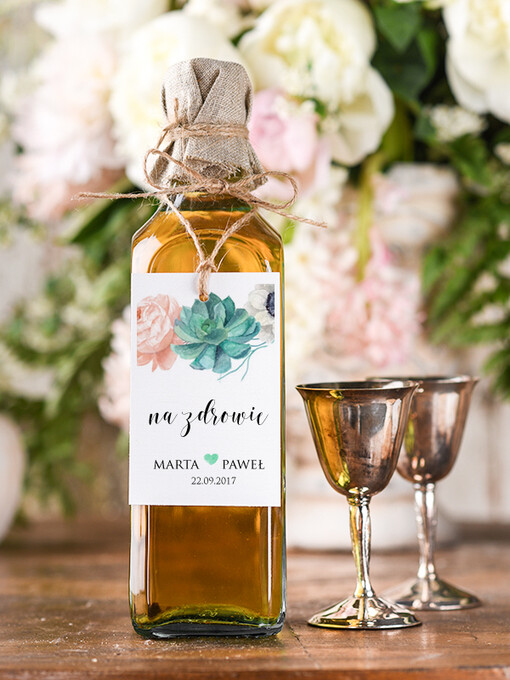 boho/etno/pióra etykiety na butelki weselne, boho dowolne tresci