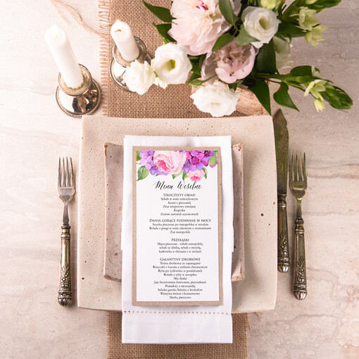 boho menu weselne karta dań weselnych, boho na romantyczne wesele