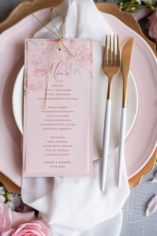 boho karta dań weselnych menu weselne plan podawania posiłków, w stylu boho wasza treść