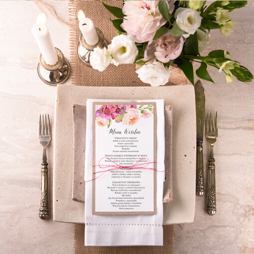 boho karta dań weselnych menu weselne plan podawania posiłków, boho wasze imiona i treść