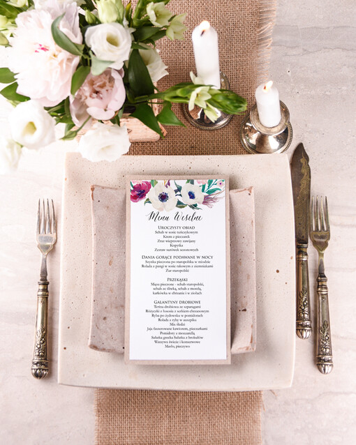 boho weselne menu karta potraw weselnych, w stylu boho wasza treść