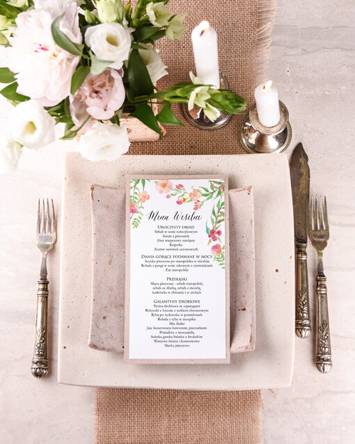 boho menu ślubne z planem posiłków, w stylu boho wasza treść
