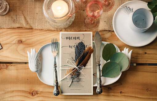 boho menu weselne na stół karta dań weselnych, boho na romantyczne wesele