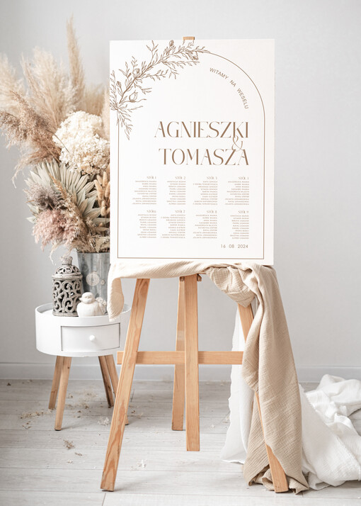 Plakaty Rustykalne elegancki plan stołów, tablica informacyjna dla gości weselnych, tablica z rozmieszczeniem gości, nowoczesna tablica powitalna, plan usadzenia gosci weselnych