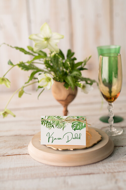 botaniczne podróżnicze  winietki ślubne wizytówki dla gości weselnych, rustykalne