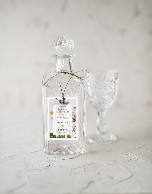 botaniczne podróżnicze  etykieta na alkohol weselny, boho z waszą treścią