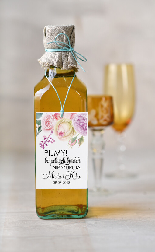 botaniczne podróżnicze  zawieszki ślubne na butelki, eleganckie z dowolną treścią