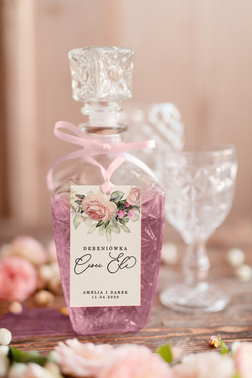 botaniczne podróżnicze  etykiety na wódkę weselną, eleganckie z dowolną treścią