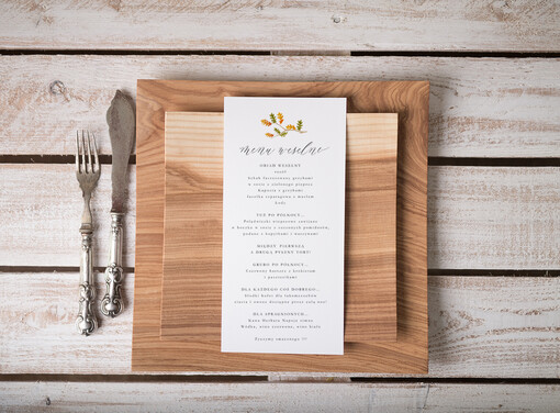 botaniczne podróżnicze  ślubne menu karta potraw weselnych, botaniczne z waszą treścią