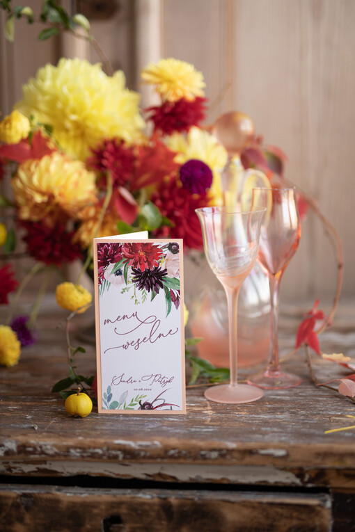 botaniczne podróżnicze  menu weselne na stół karta dań weselnych, vintage wasz tekst