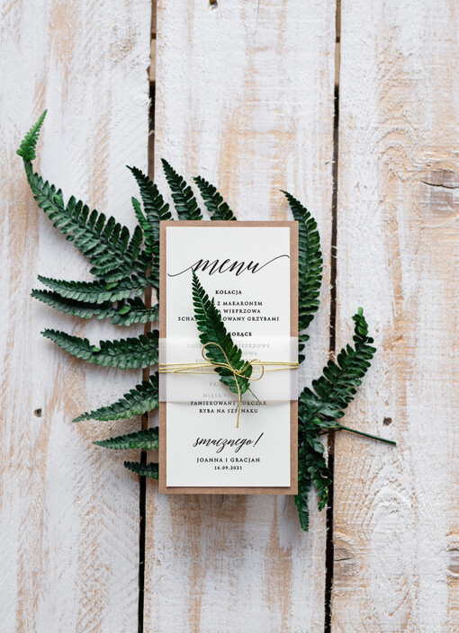 botaniczne podróżnicze  menu ślubne z planem posiłków, botaniczne z dowolną treścia