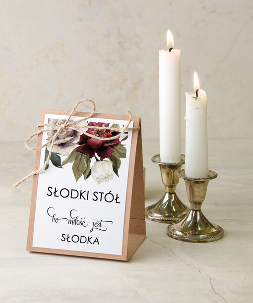 botaniczne podróżnicze  numerek stojak na stół weselny, kwiaty boho piekne kolory