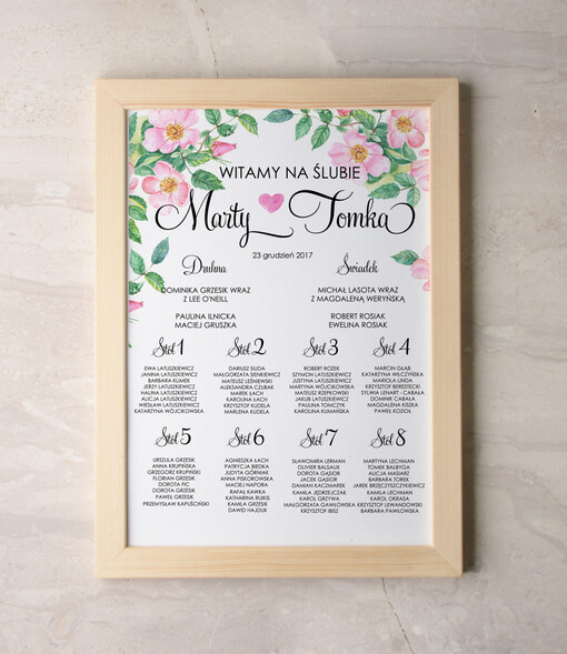 Plakaty Akwarele planer ślubny plan usadzenia gości na weselu, malowane akwarelkowe wzory dopasuj rozmiar