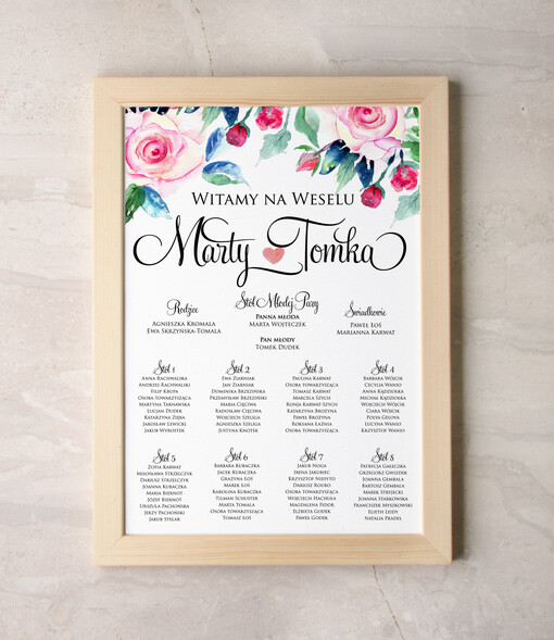 Plakaty Akwarele planer ślubny plan usadzenia gości na weselu, malowane akwarelkowe wzory dopasuj rozmiar