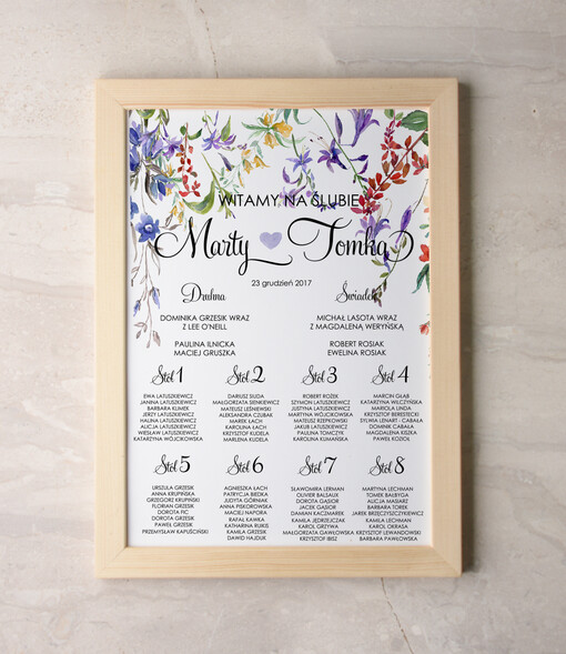 Plakaty Akwarele plan stołów na wesele tablica z rozmieszczeniem gości, wiele rozmiarów do wyboru romantyczne akwarelki