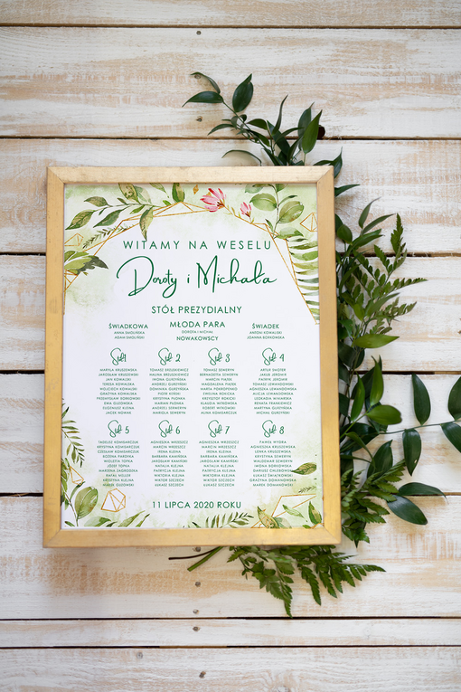 Plakaty botaniczne podróżnicze powitanie i usadzenie gości plan stołów weselnych, wybierz swoj wymiar w stylu rustykalnym