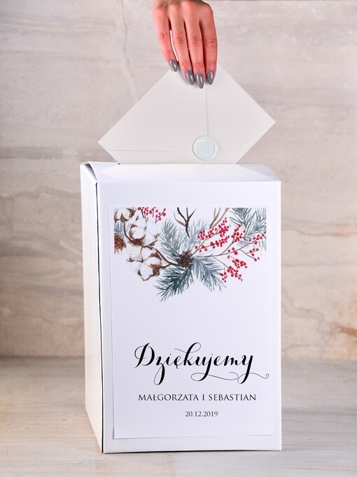 Papierowe dopasowane do zaproszeń  ślubne pudełko na koperty, papierowa kopertówka, papierowe pudełko na koperty grafika dopasowana do dowolnego wzoru, biała kopertówka