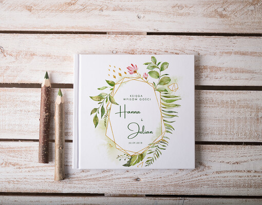 botaniczne ksiega gosci wesenych personalizowana, w stylu rustykalnym wasze imiona i treść